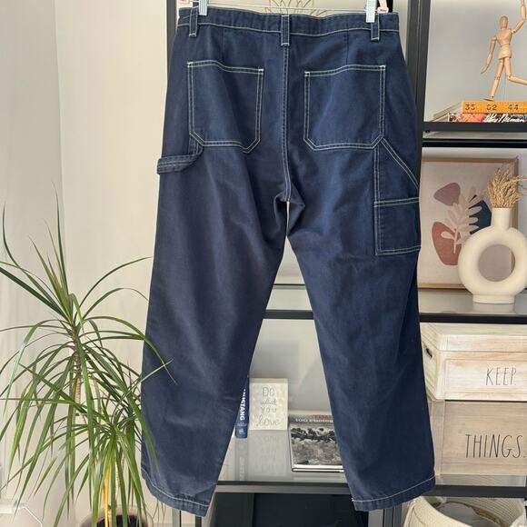 Zara Men’s Jeans Size 34 Blue Dark Wash Slouchy Fit Canvas Carpenter Work Style - Picture 3 of 10